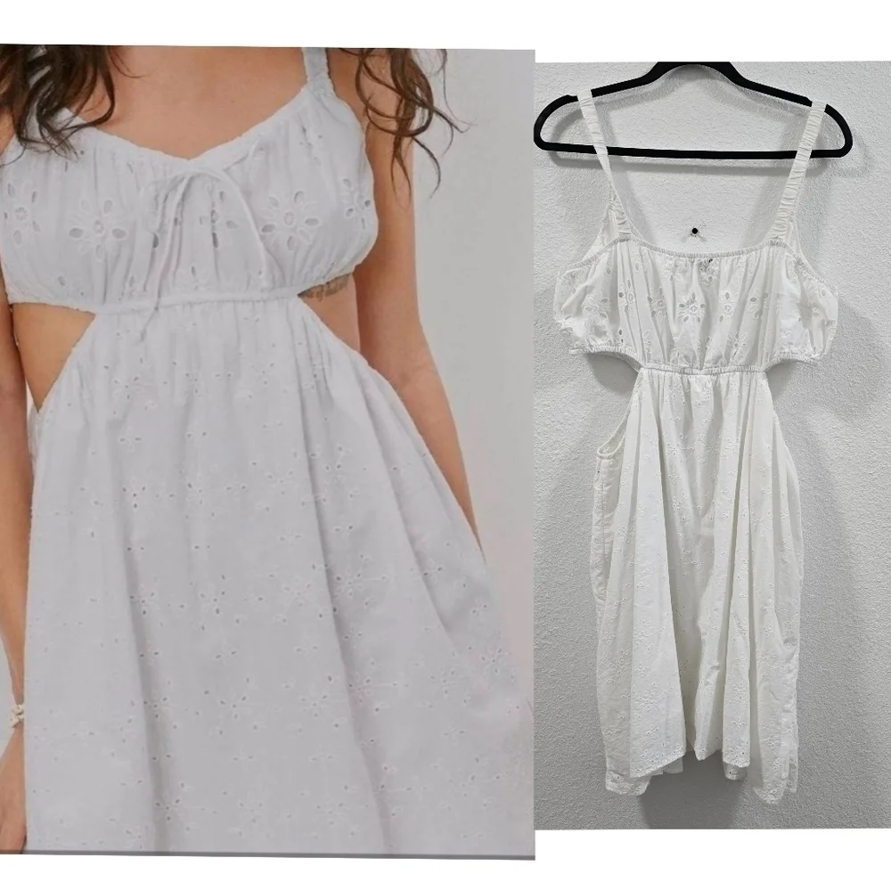 American Eagle Eyelet White 100% Cotton Sundress Size XL Beachy
